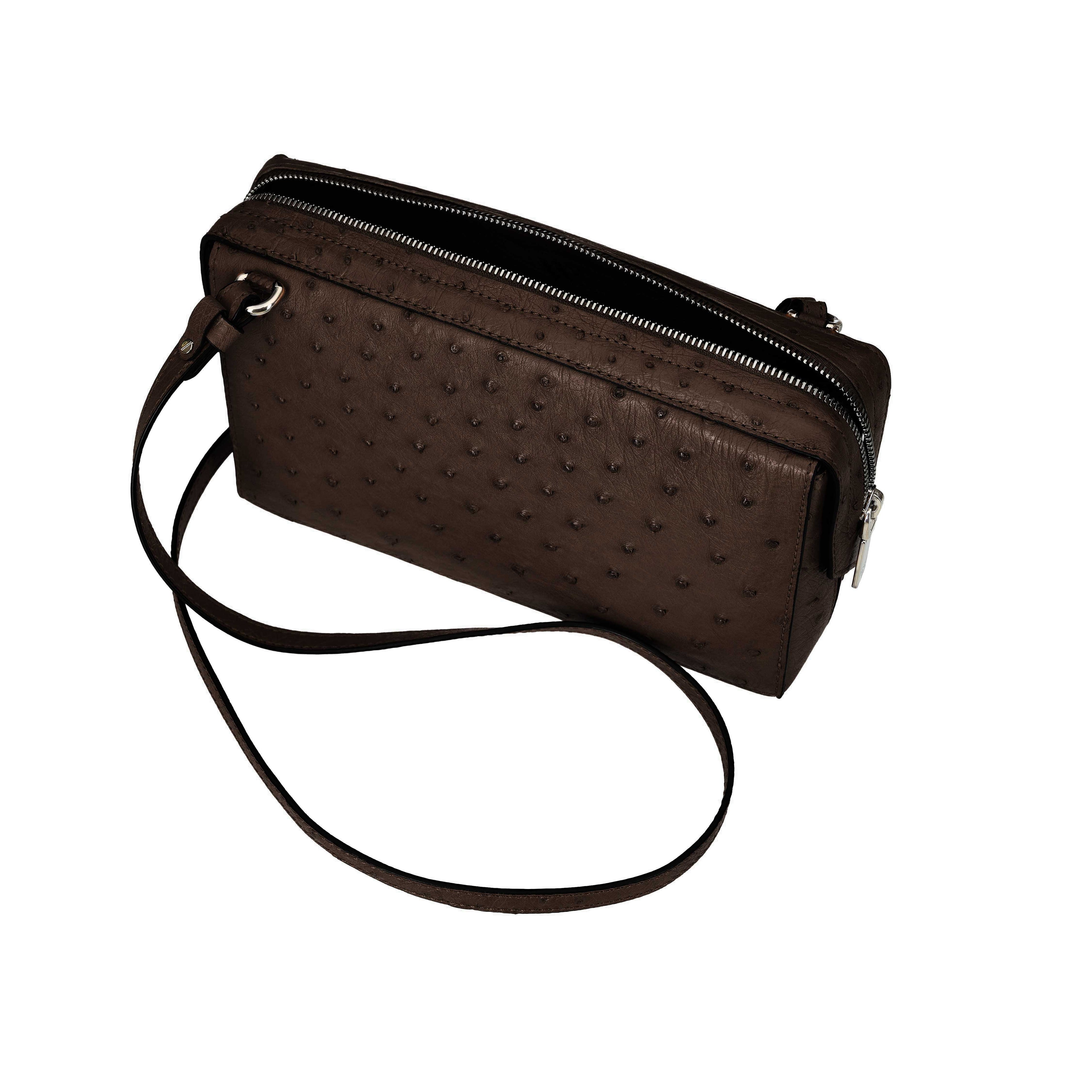 Lex -Dark Brown African Ostrich Quill Leather Crossbody Bag