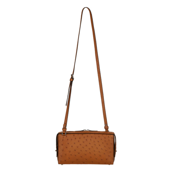 Brown ostrich leather crossbody bag