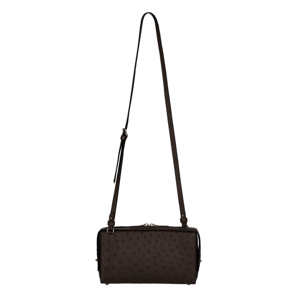 Dark brown ostrich quill leather crossbody bag