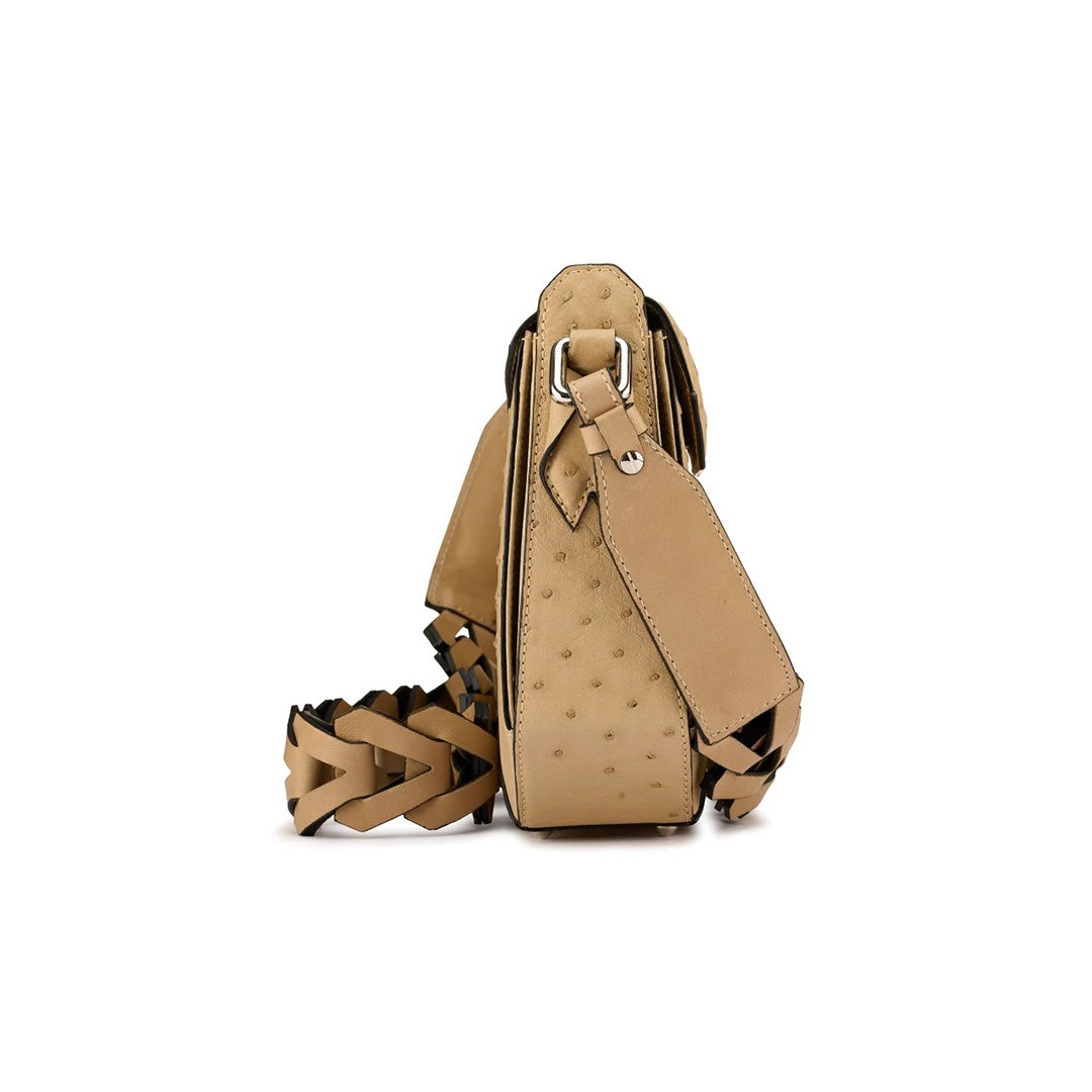 Lia — Beige African Ostrich Leather Shoulder Bag