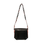 Lia Black Limited Edition Ostrich Leather Shoulder Bag with Light Pink Gussets