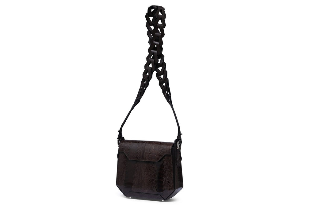 Lia — Dark Brown African Ostrich Leather Shoulder Bag