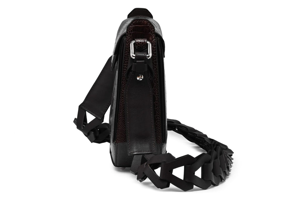 Lia — Dark Brown African Ostrich Leather Shoulder Bag