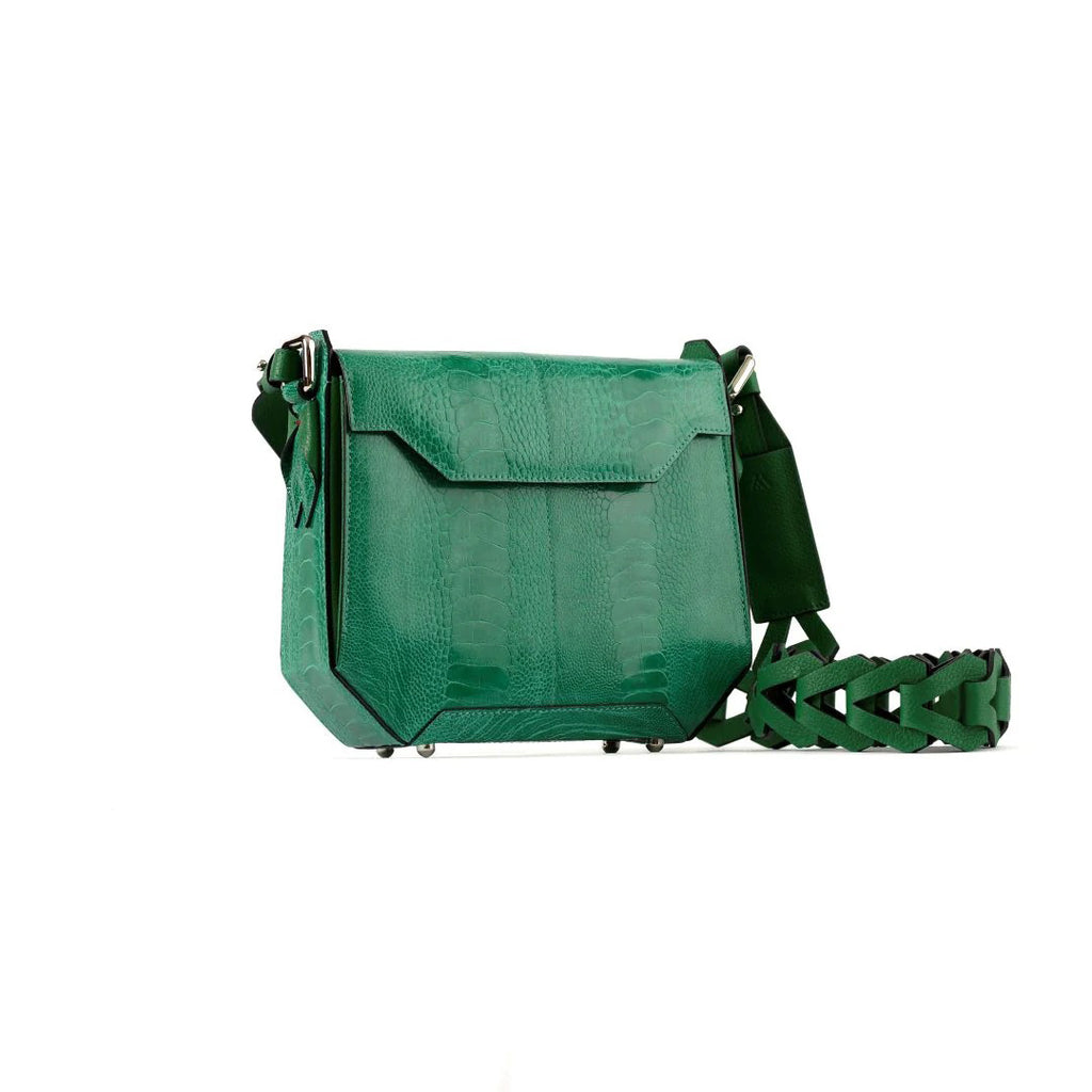 Lia — Green African Ostrich Leg Leather Shoulder Bag
