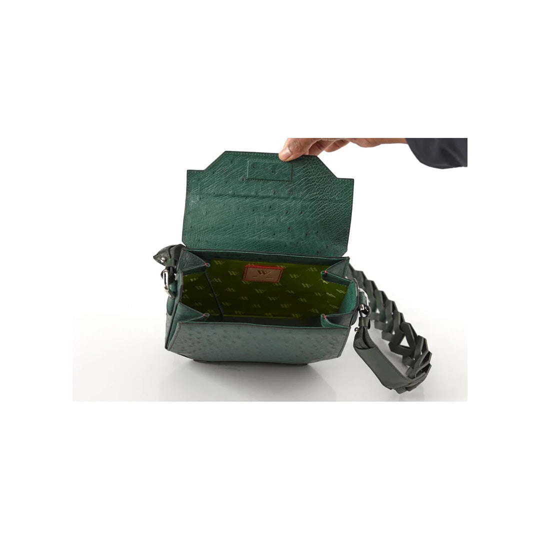 Lia — Green African Ostrich Quill Leather Shoulder Bag