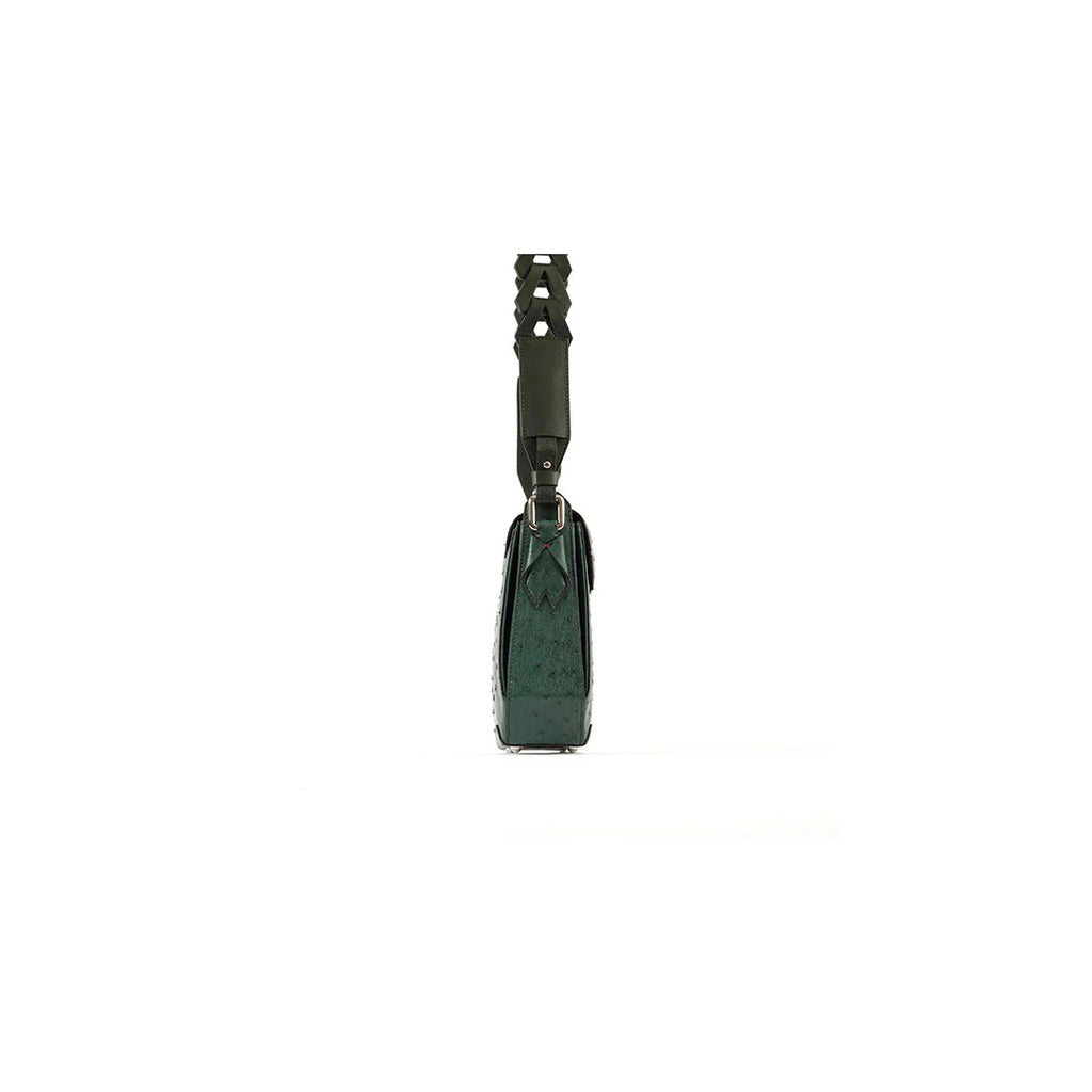 Lia — Green African Ostrich Quill Leather Shoulder Bag