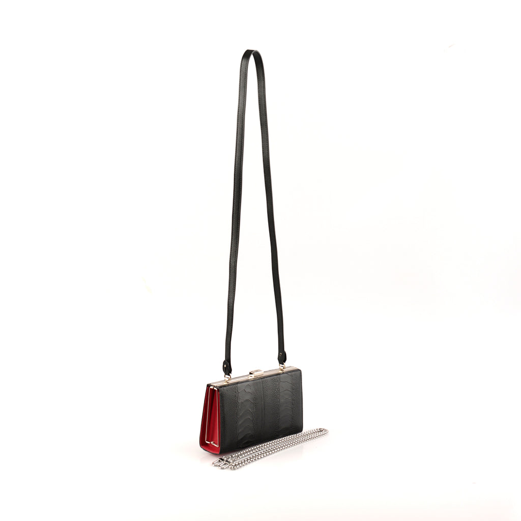 Libby Black Limited Edition Ostrich Leather Evening Bag With Red Gussets