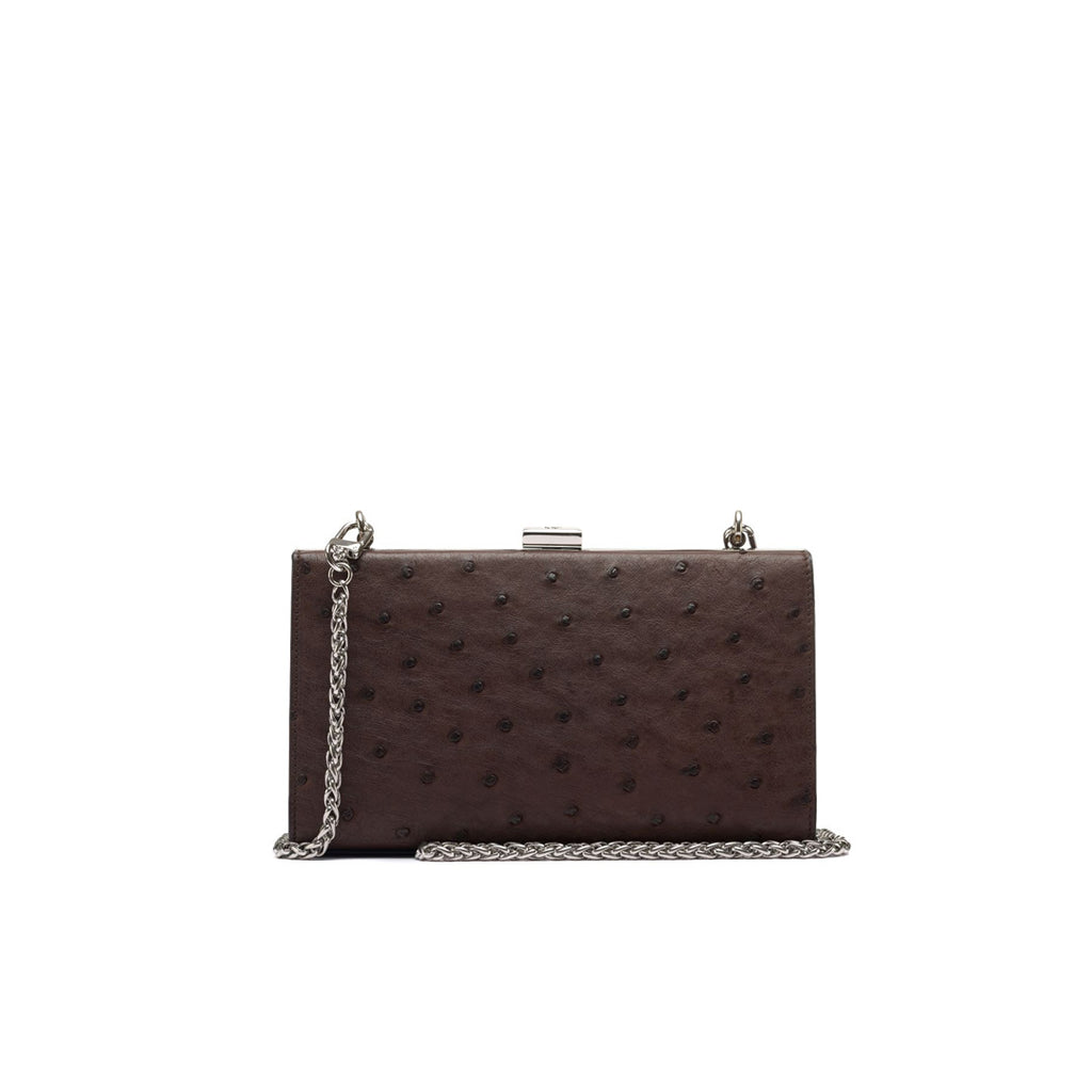 Libby — Dark Brown African Ostrich Leather Evening Bag