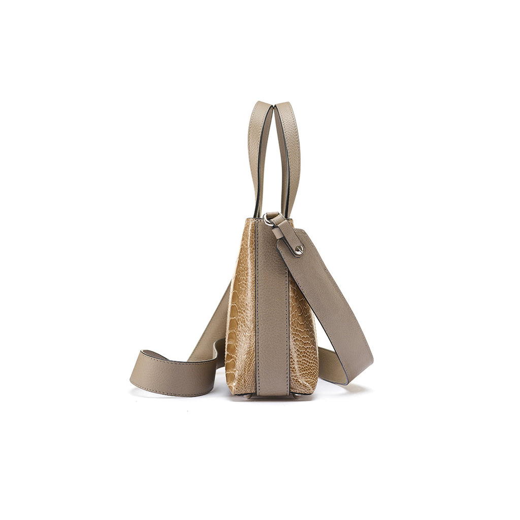 Lily — Beige African Ostrich Leg Leather Shoulder Bag