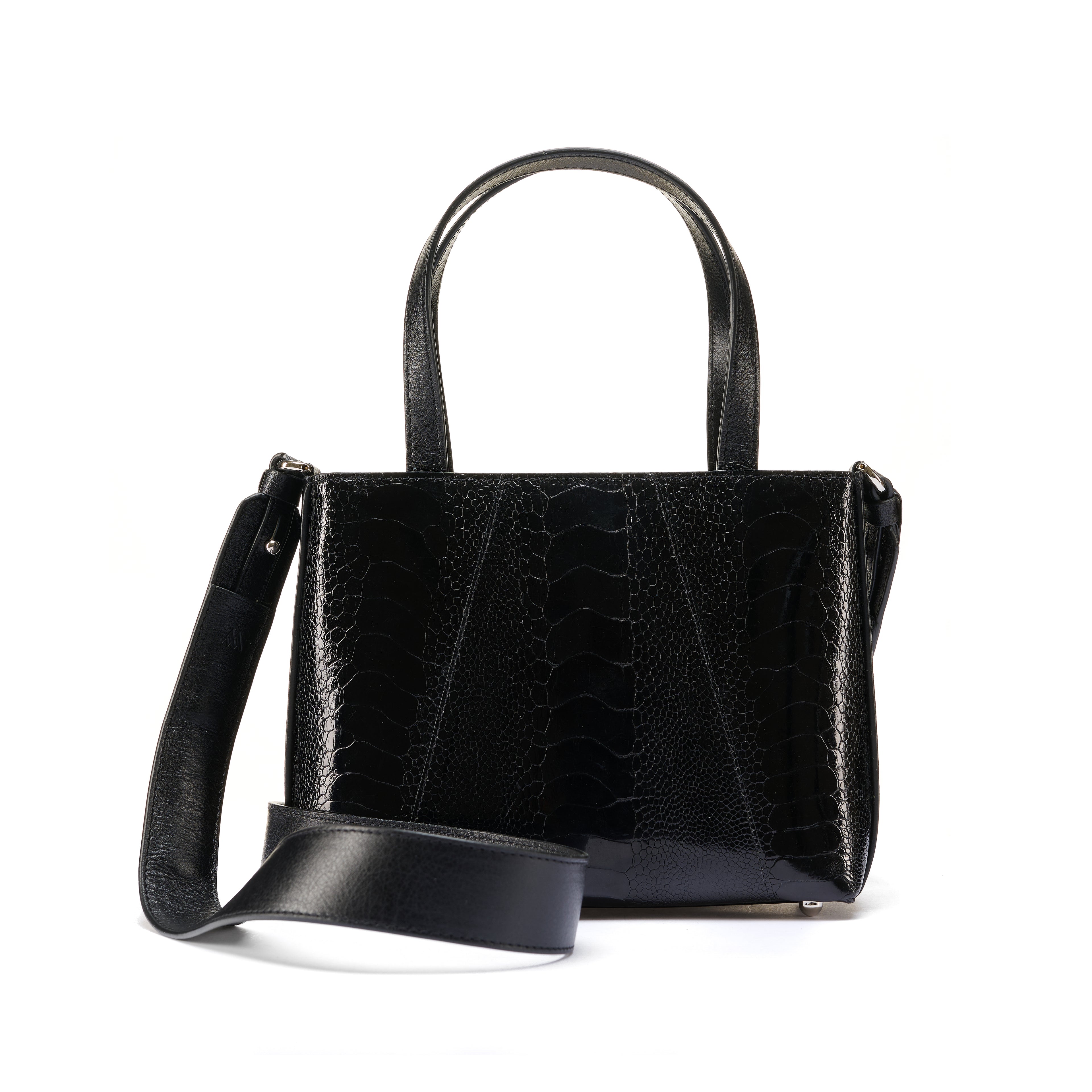 Lily — Black African Ostrich Leg Leather Shoulder Bag