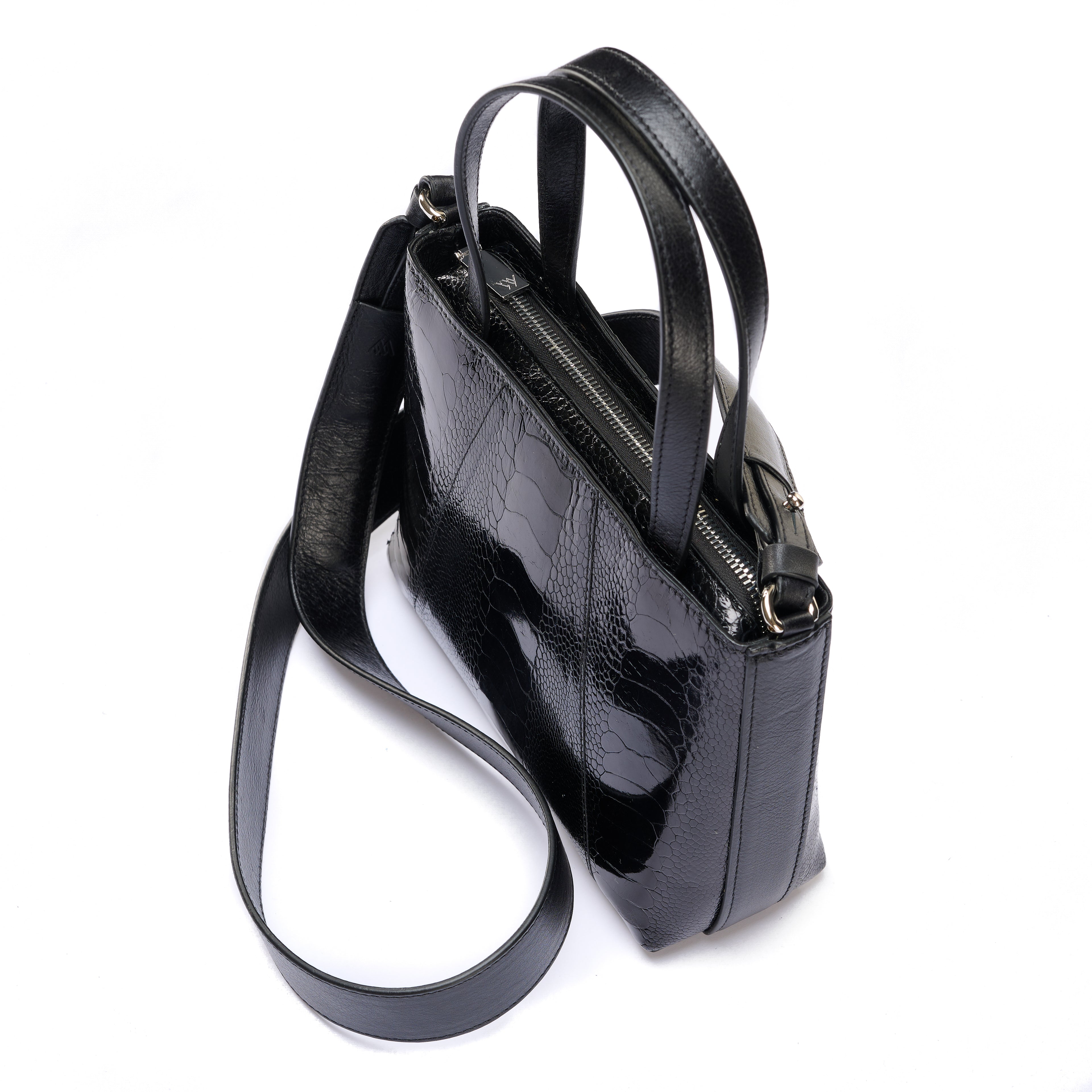 Lily — Black African Ostrich Leg Leather Shoulder Bag