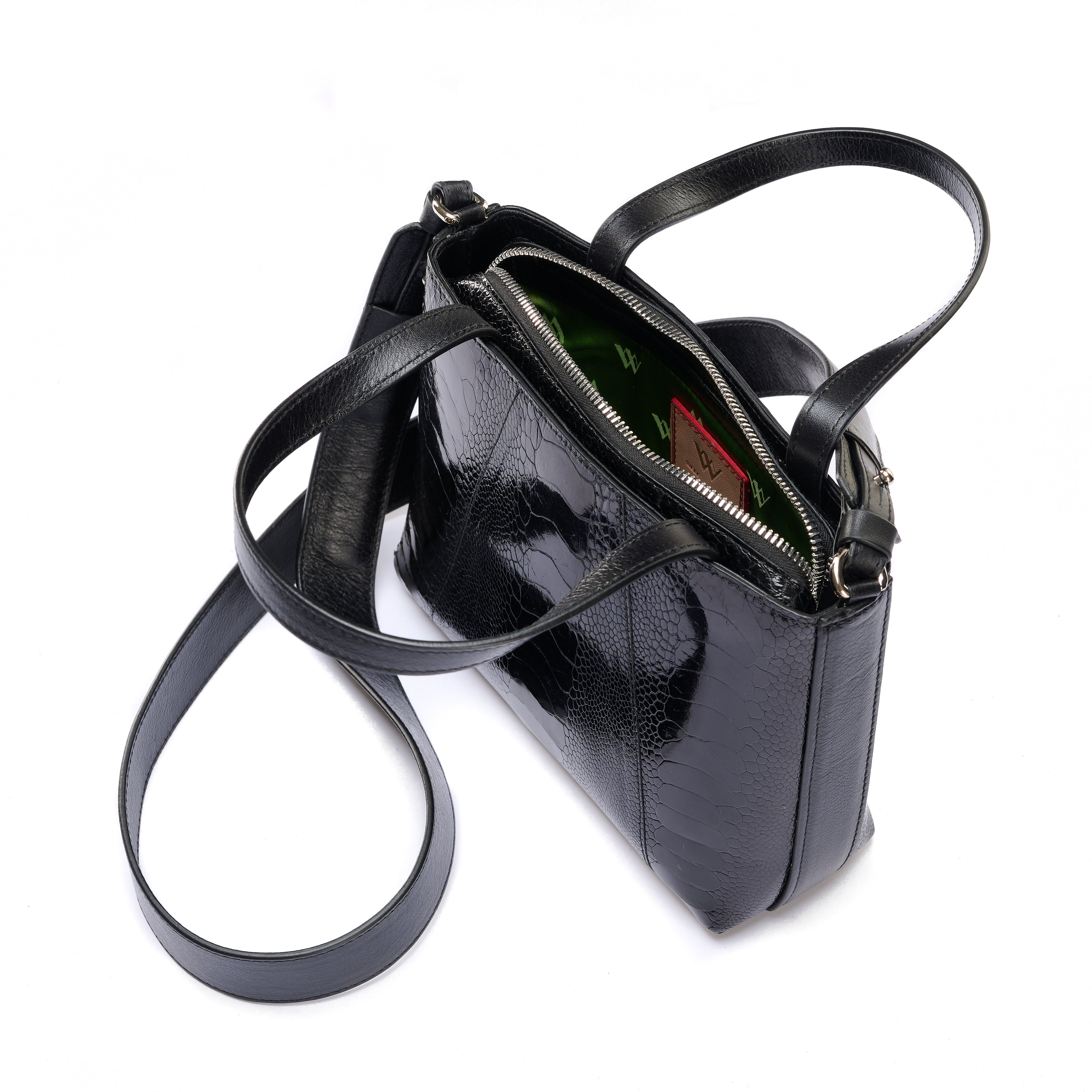 Lily — Black African Ostrich Leg Leather Shoulder Bag