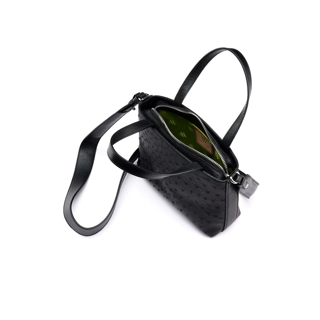 Lily — Black African Ostrich Quill Leather Shoulder Bag