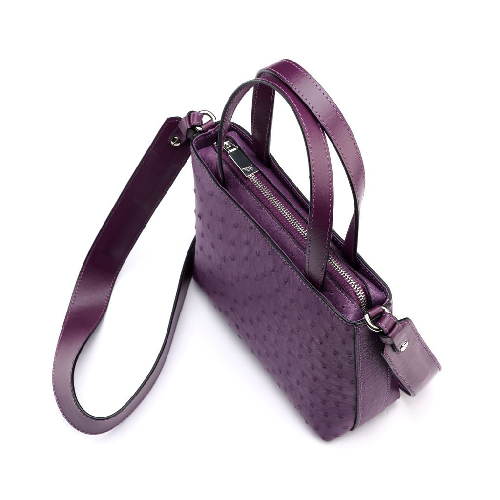 Lily — Purple African Ostrich Quill Leather Shoulder Bag