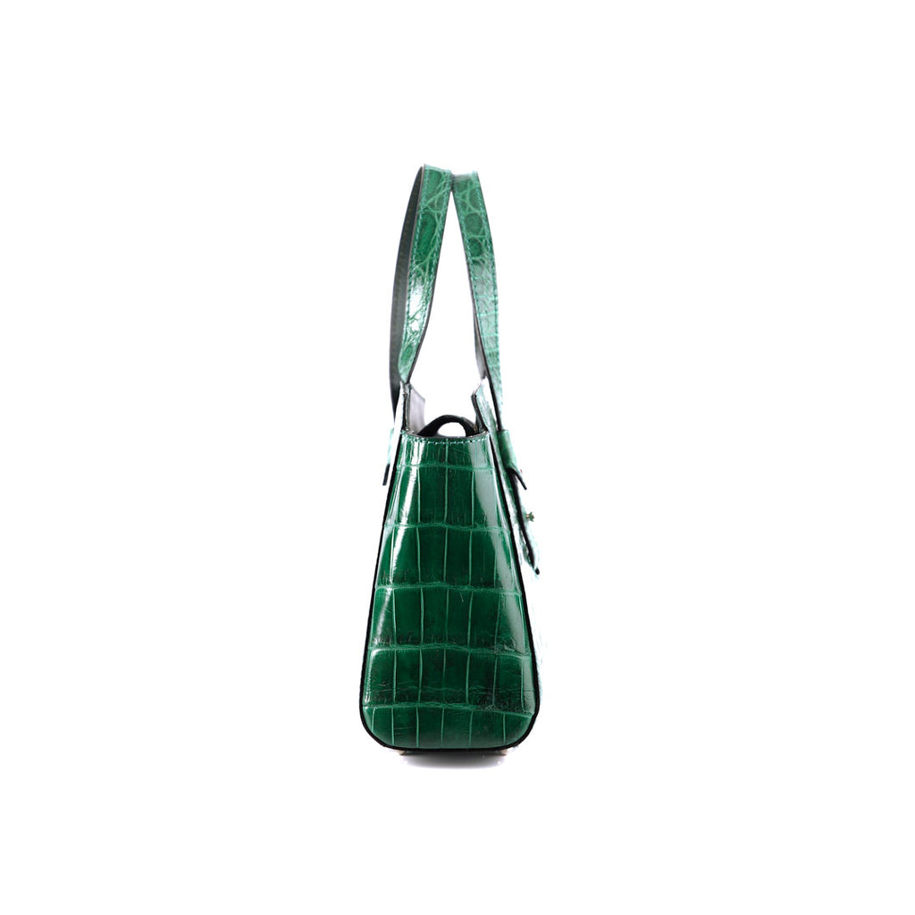 Lorelai — Green Crocodile Leather Shoulder Bag with Adjustable Handle