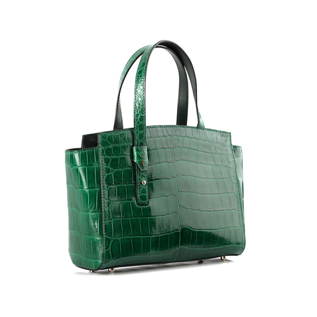 Lorelai — Green Crocodile Leather Shoulder Bag with Adjustable Handle