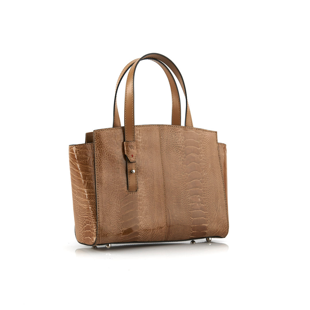 Lorelai — Light Brown African Ostrich Leg Leather Shoulder Bag with Adjustable Handle