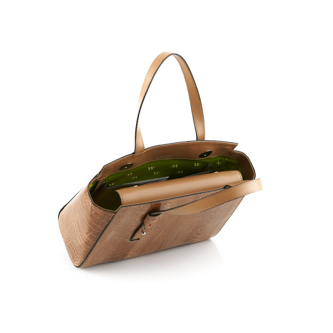 Lorelai — Light Brown African Ostrich Leg Leather Shoulder Bag with Adjustable Handle