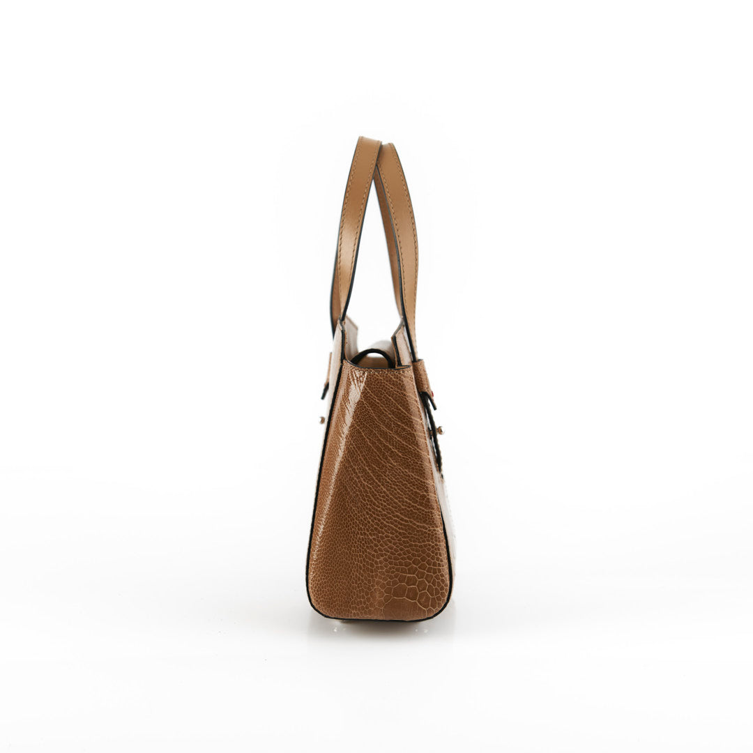 Lorelai — Light Brown African Ostrich Leg Leather Shoulder Bag with Adjustable Handle