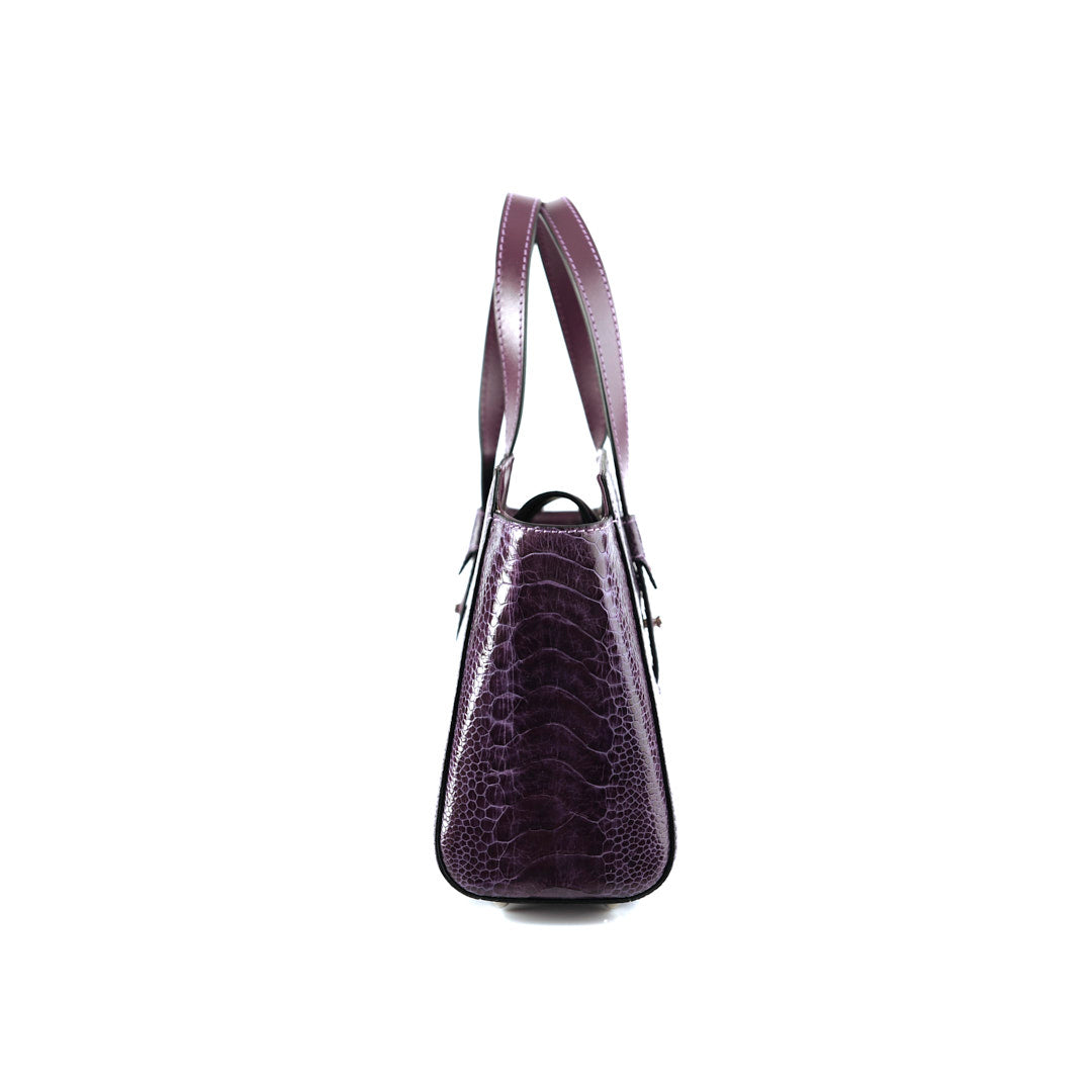 Lorelai — Purple African Ostrich Leg Leather Shoulder Bag with Adjustable Handle