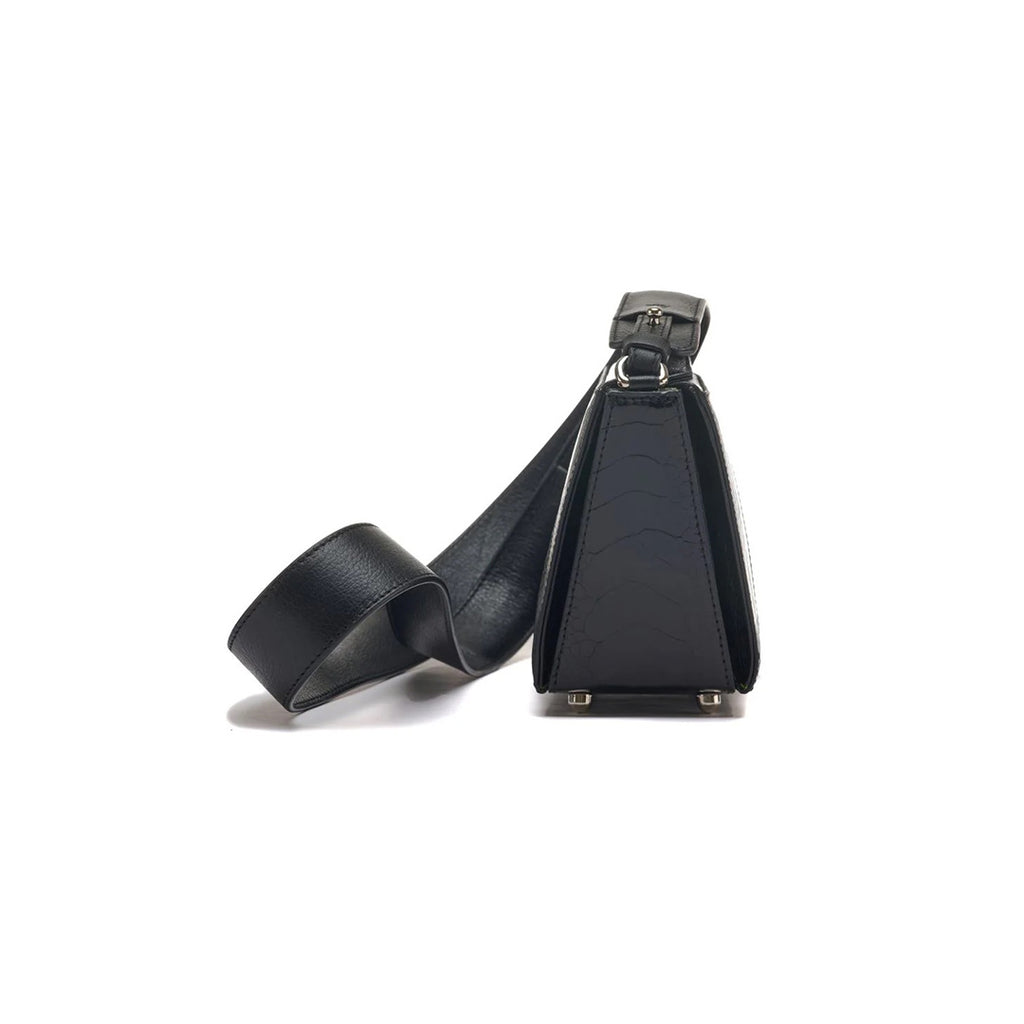 Lottie - Black African Ostrich Leather Crossbody Bag