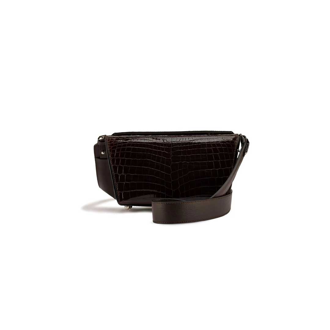 Lottie - Dark Brown Crocodile Leather Crossbody Bag - Brown 1