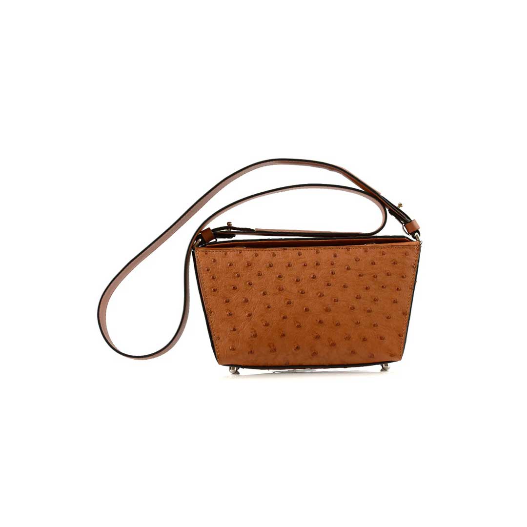 Lottie - Light Brown African Ostrich Leather Crossbody Bag