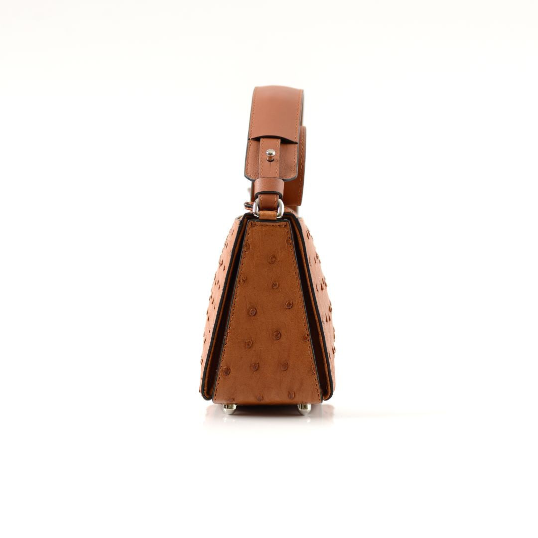 Lottie - Light Brown African Ostrich Leather Crossbody Bag