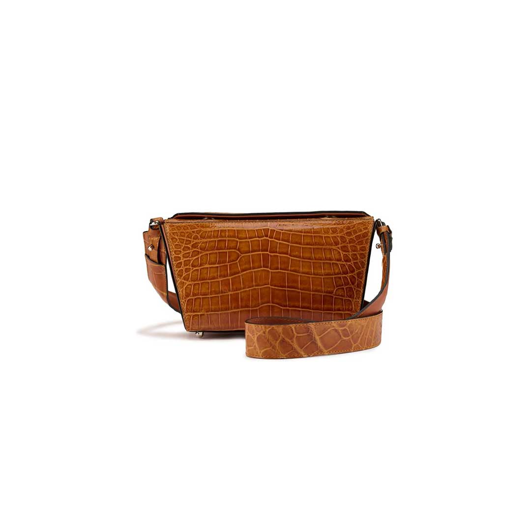 Lottie - Light Brown Crocodile Leather Crossbody Bag