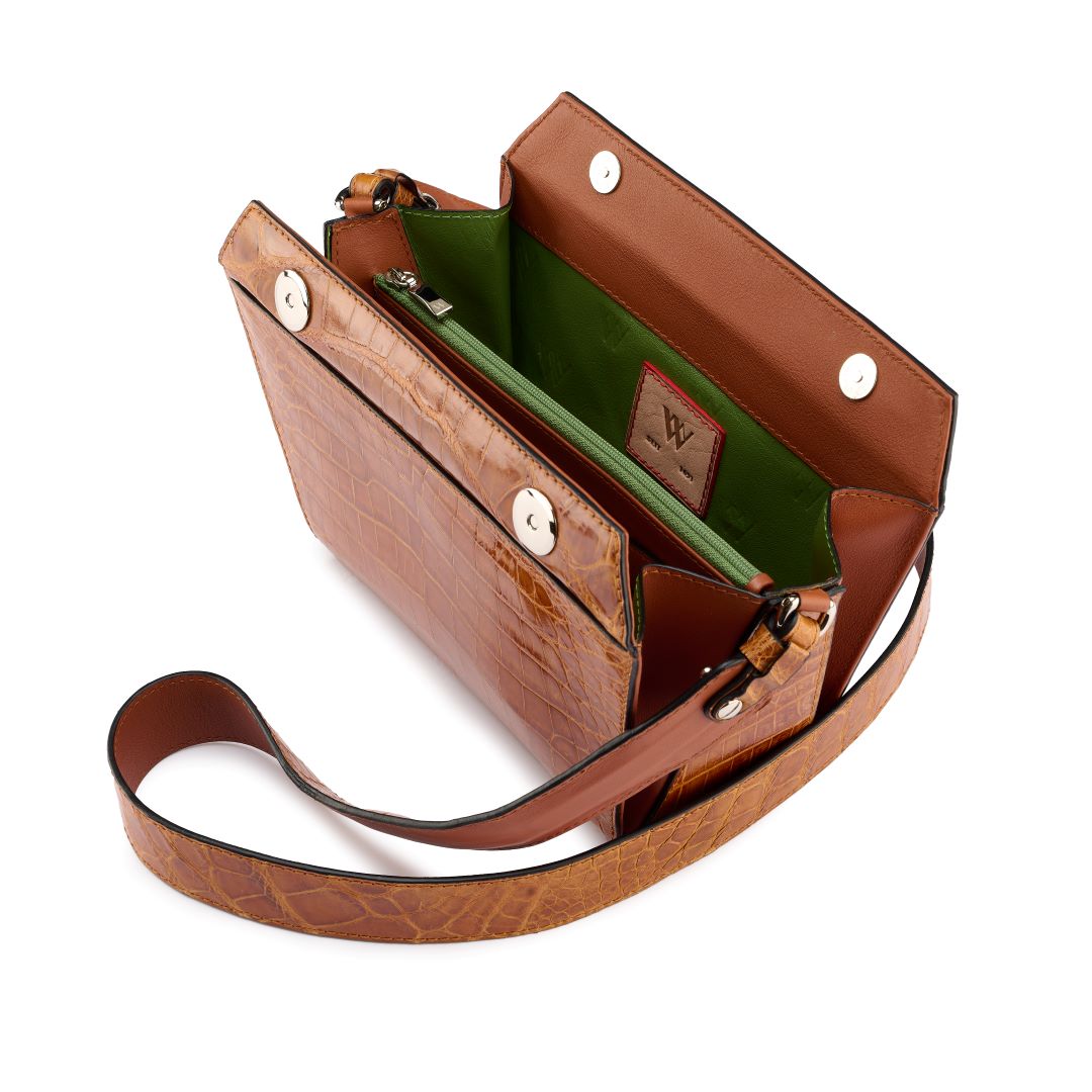 Lottie - Light Brown Crocodile Leather Crossbody Bag