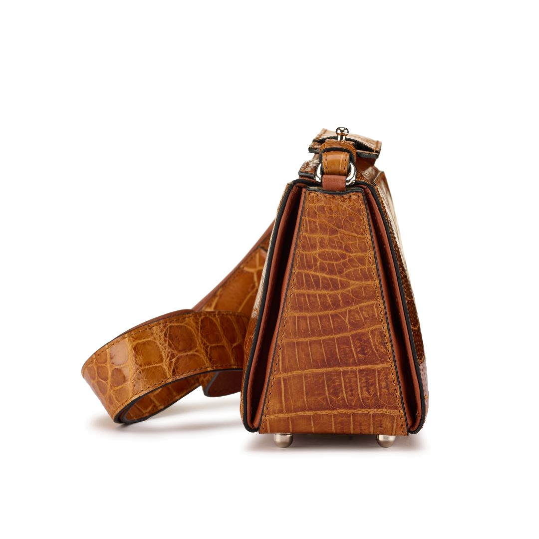 Lottie - Light Brown Crocodile Leather Crossbody Bag