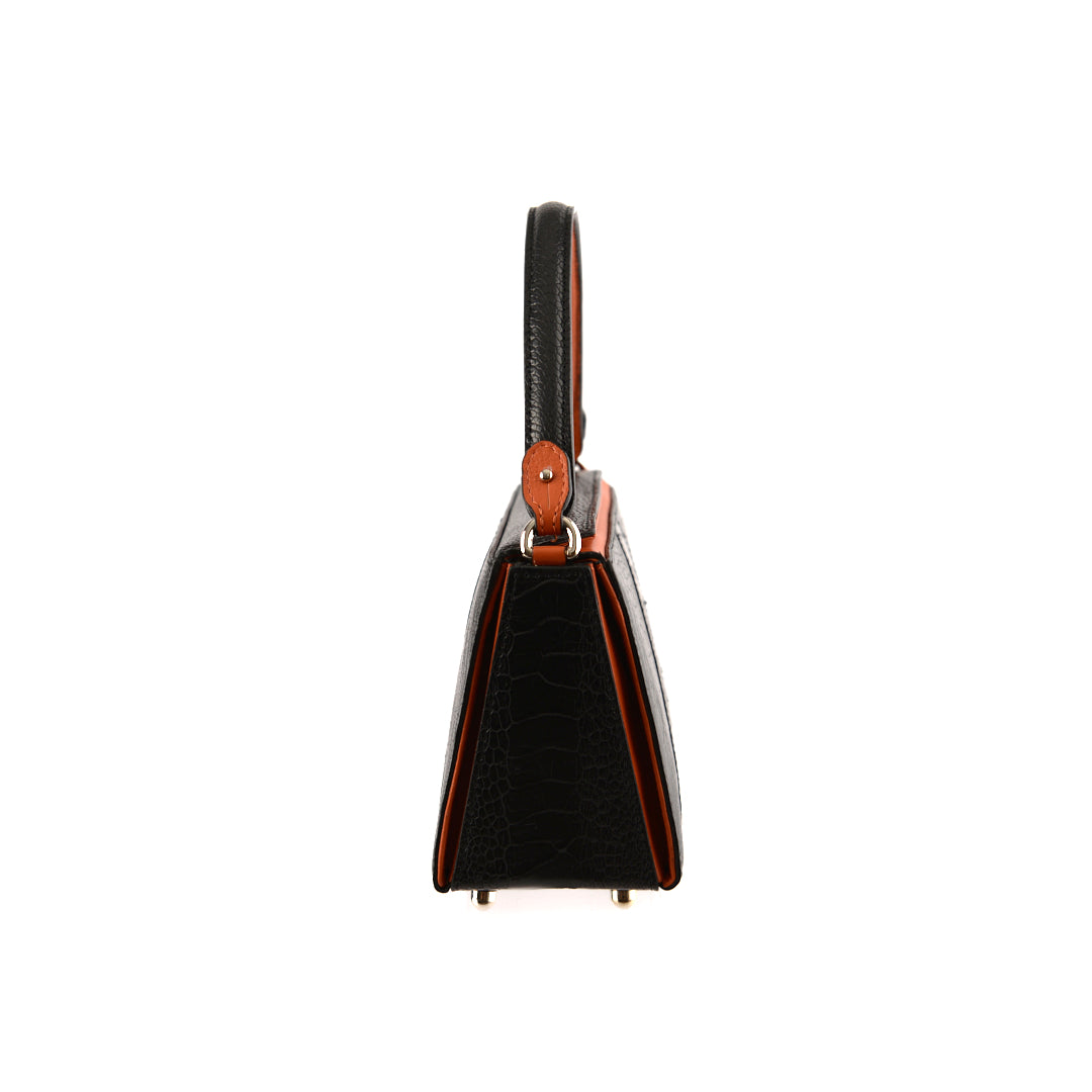 Lottie Black Limited Edition Ostrich Leather Crossbody Bag with Orange Gussets