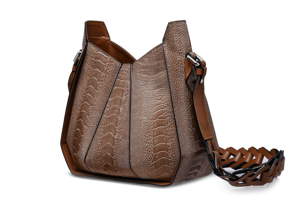 Lucia - Dark Brown African Ostrich Leather Shoulder Bag