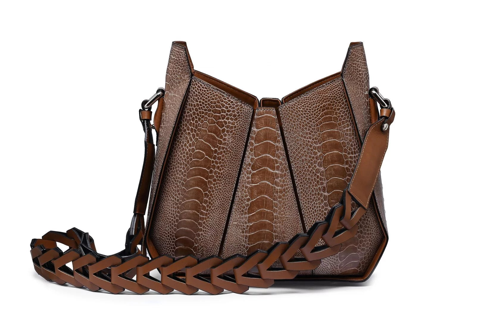 Lucia - Dark Brown African Ostrich Leather Shoulder Bag