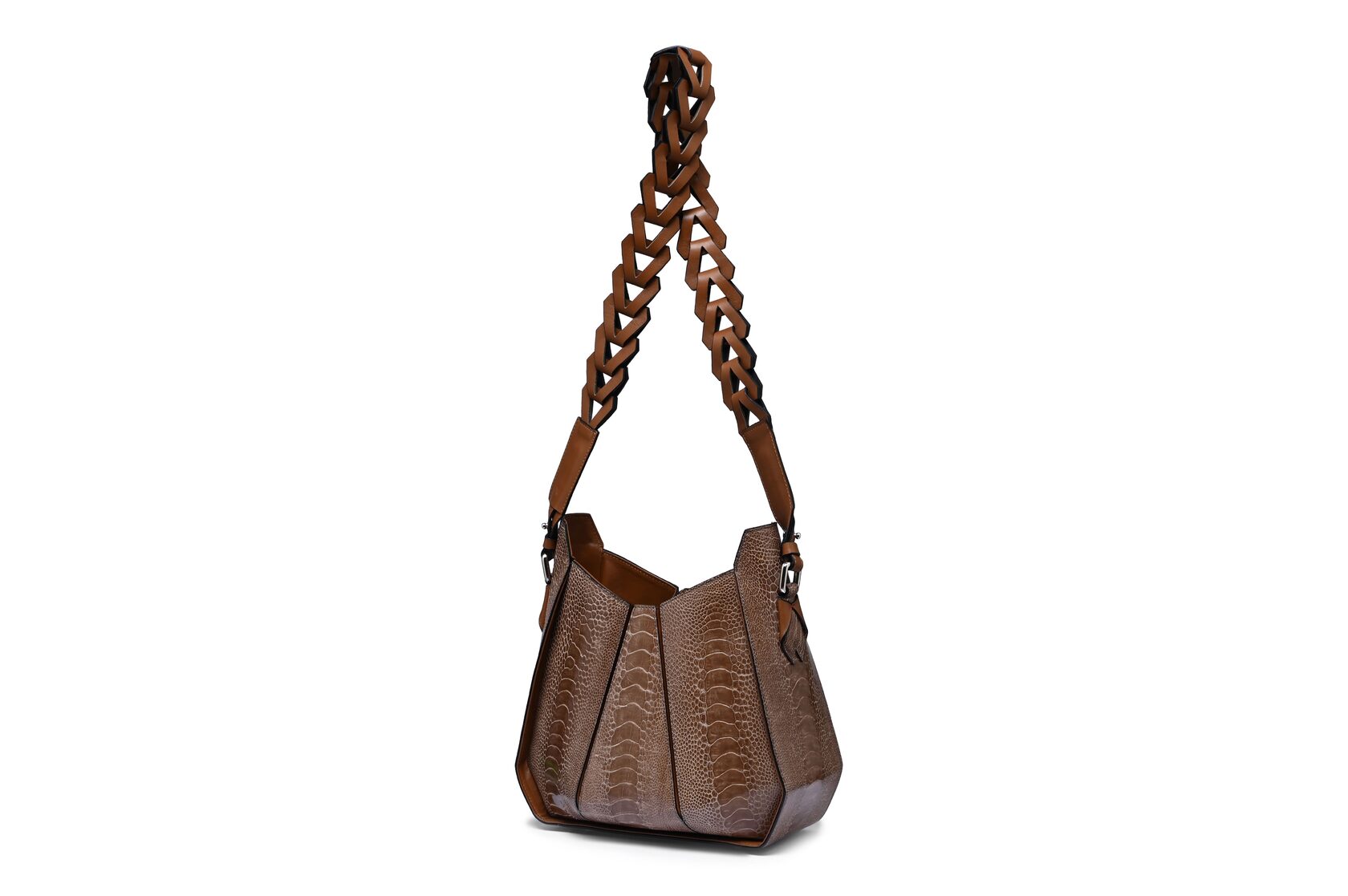 Lucia - Dark Brown African Ostrich Leather Shoulder Bag