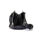 Luna - Black African Ostrich Leg Leather Shoulder Bag