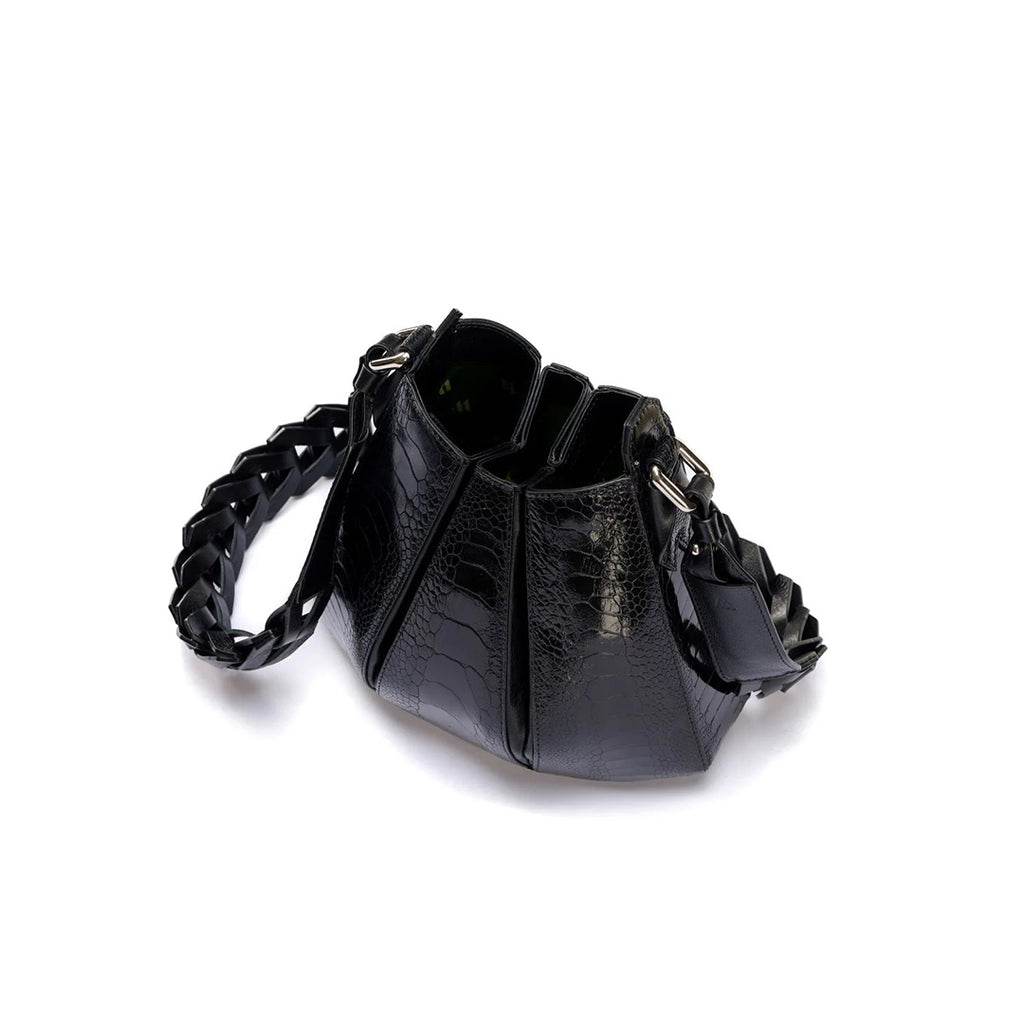 Luna - Black African Ostrich Leg Leather Shoulder Bag