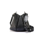 Luna - Black African Ostrich Quill Leather Shoulder Bag