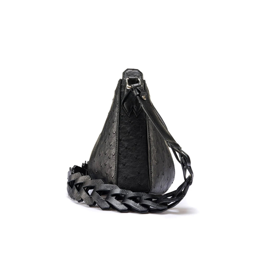 Luna - Black African Ostrich Quill Leather Shoulder Bag