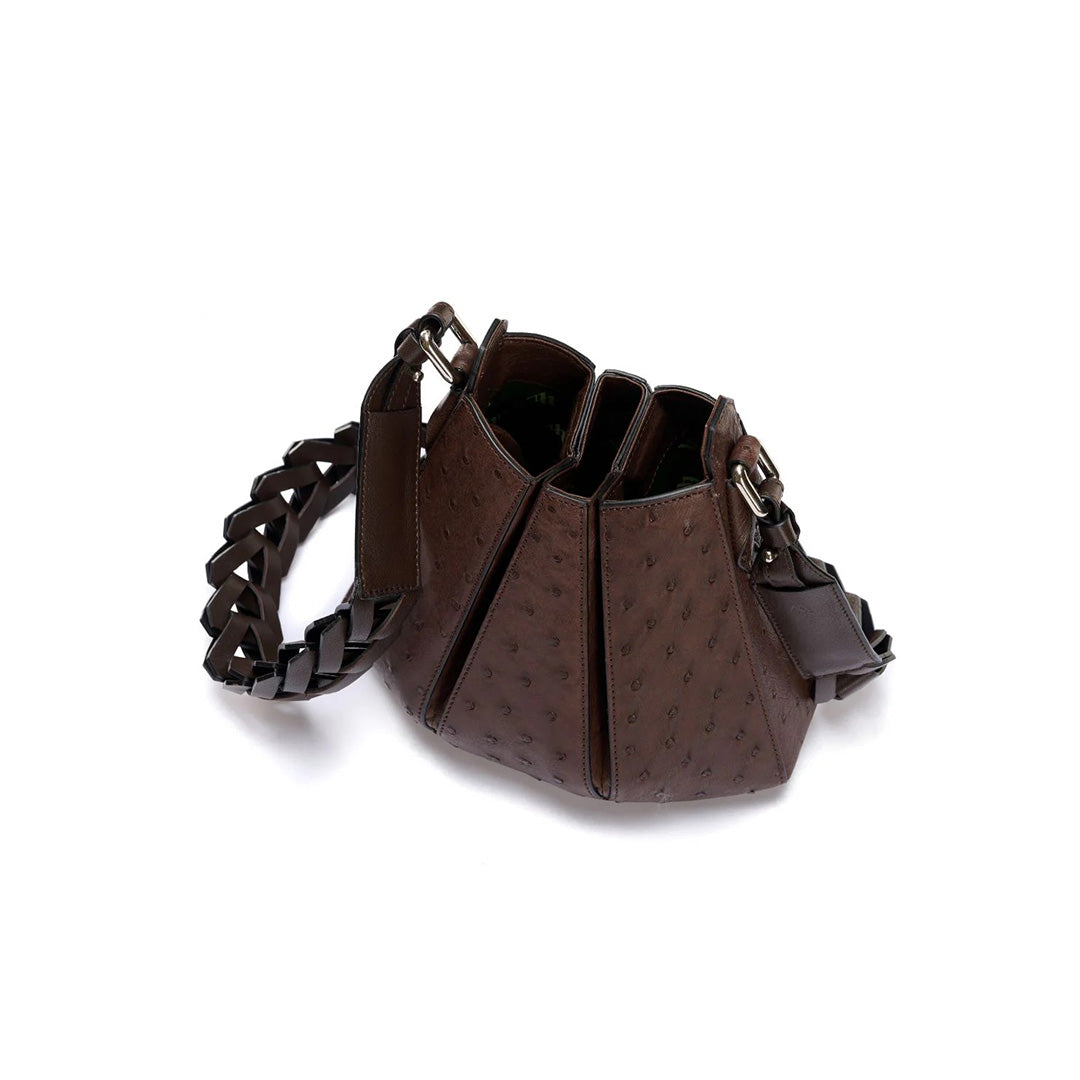 Luna - Dark Brown African Ostrich Leather Shoulder Bag