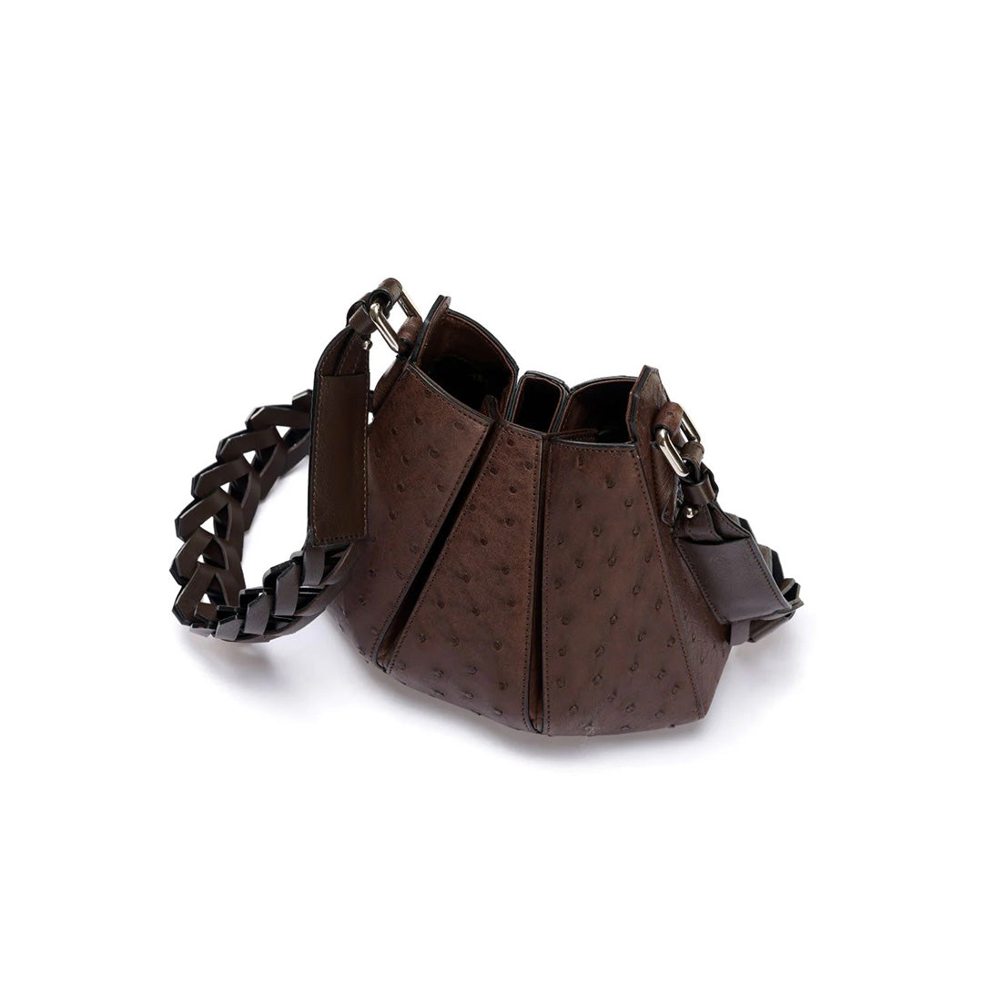 Luna - Dark Brown African Ostrich Leather Shoulder Bag