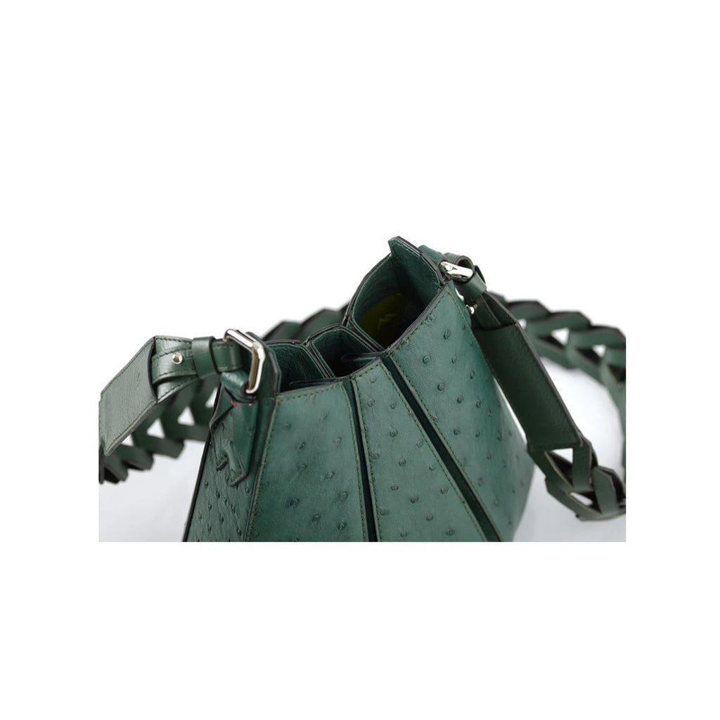 Luna - Green African Ostrich Quill Leather Shoulder Bag