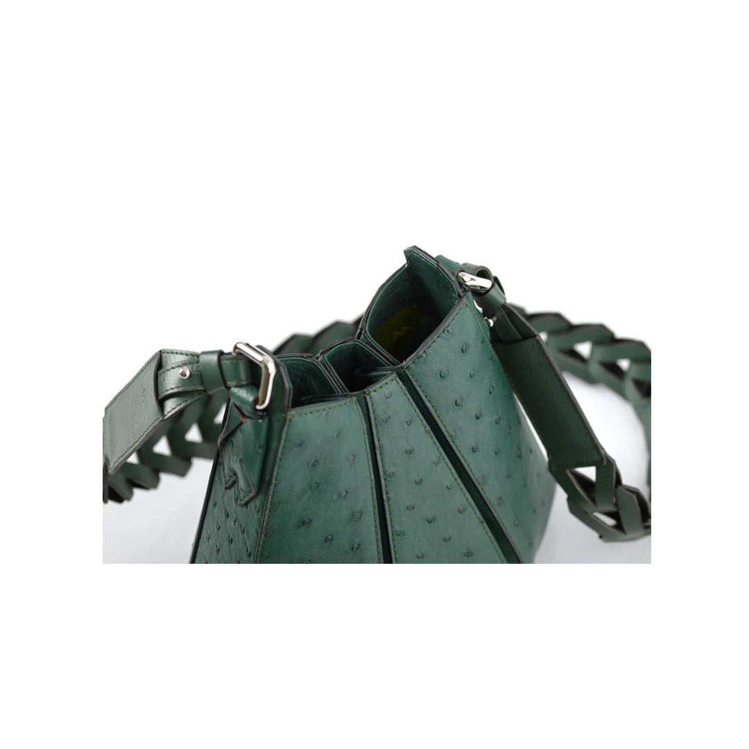 Luna - Green African Ostrich Quill Leather Shoulder Bag