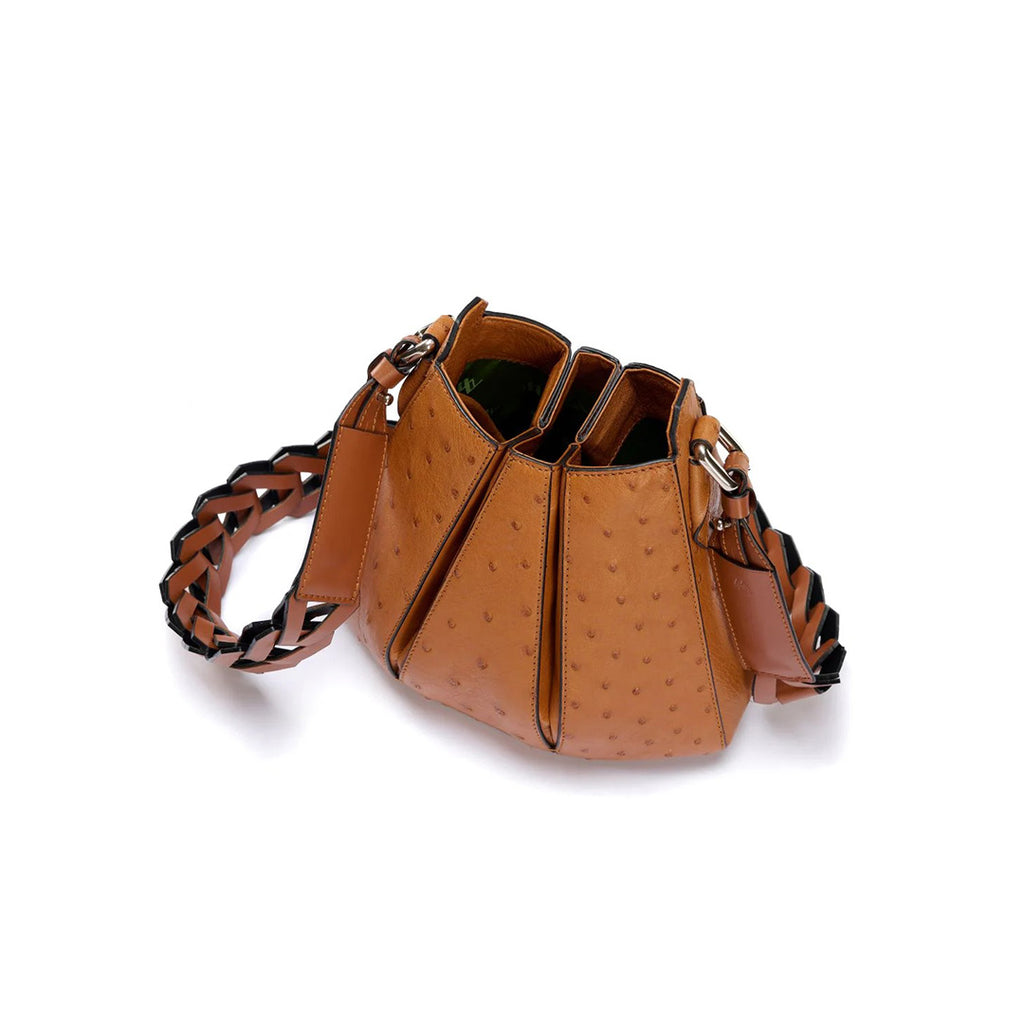 Luna - Light Brown African Ostrich Quill Leather Shoulder Bag