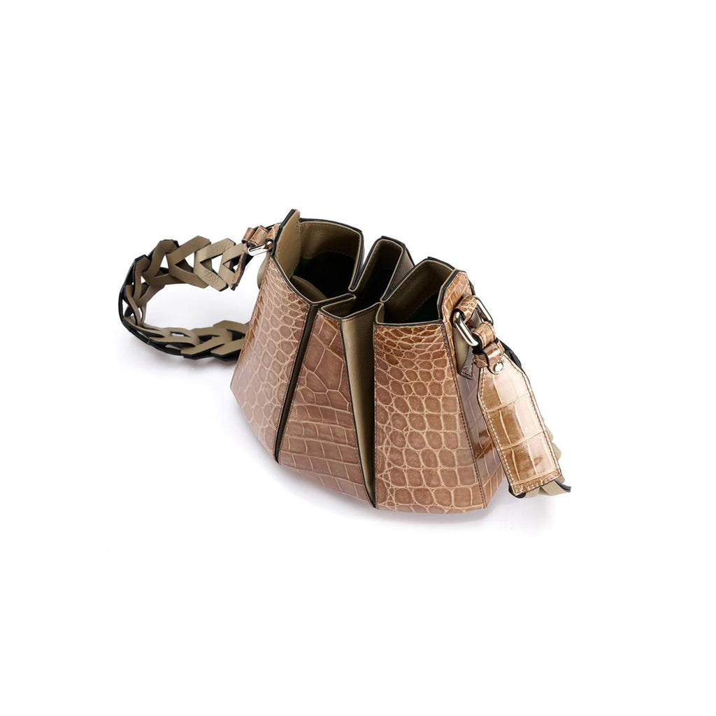 Luna - Nude Crocodile Leather Shoulder Bag