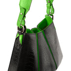 Luna Black Limited Edition Ostrich Leather Shoulder Bag with Green Gussets