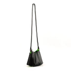 Luna Black Limited Edition Ostrich Leather Shoulder Bag with Green Gussets