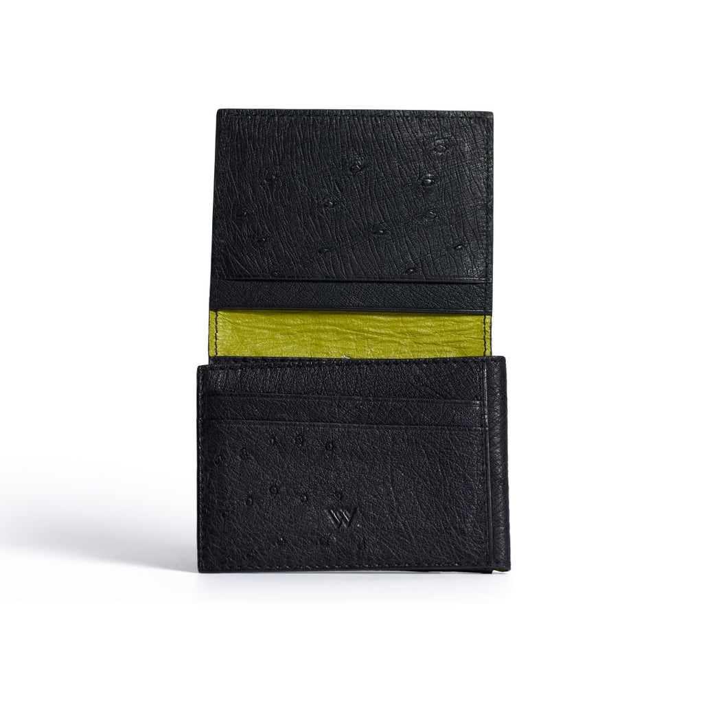 Montana — Black African Ostrich Quill Leather Trifold Wallet with RFID