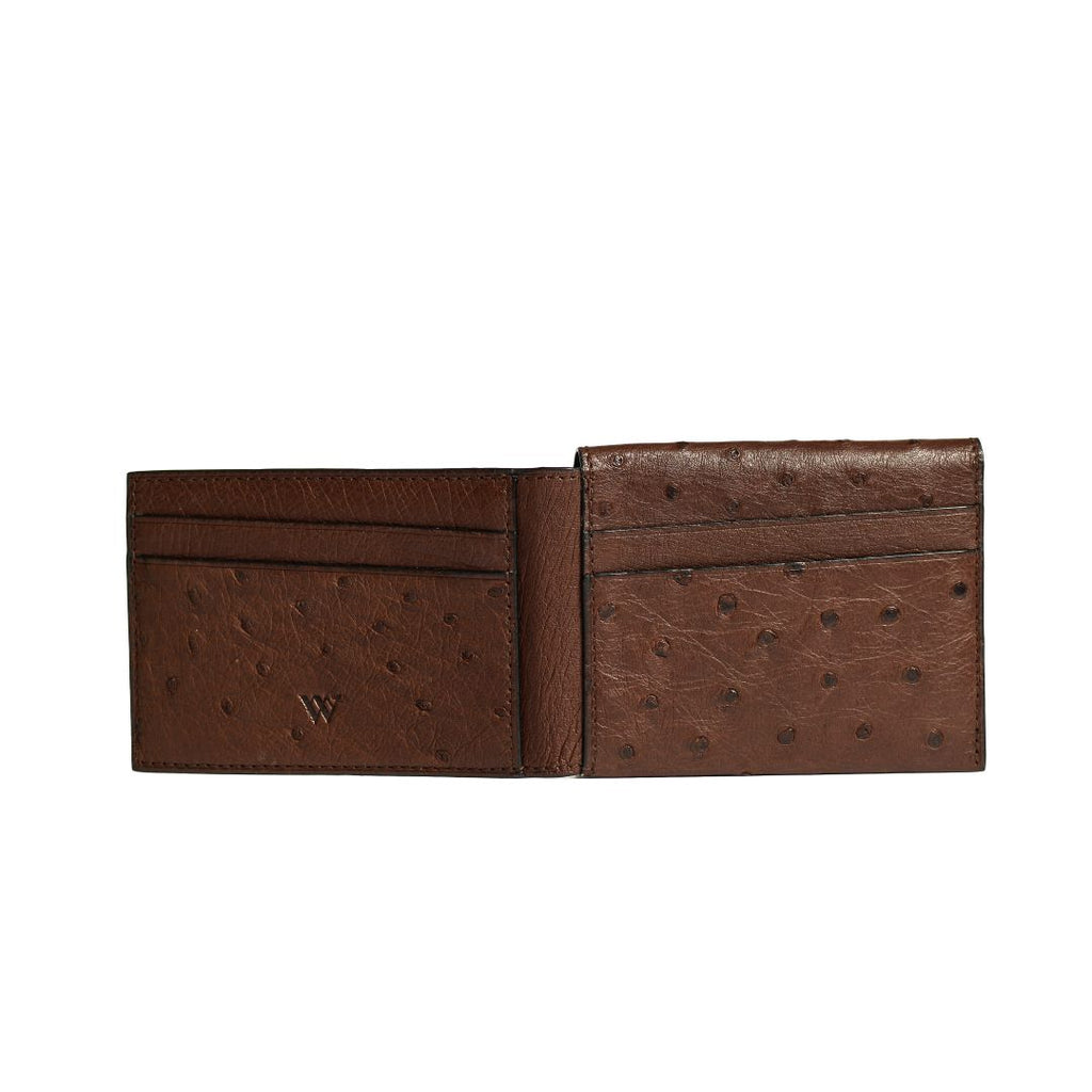 Montana — Dark Brown African Ostrich Quill Leather Trifold Wallet with RFID