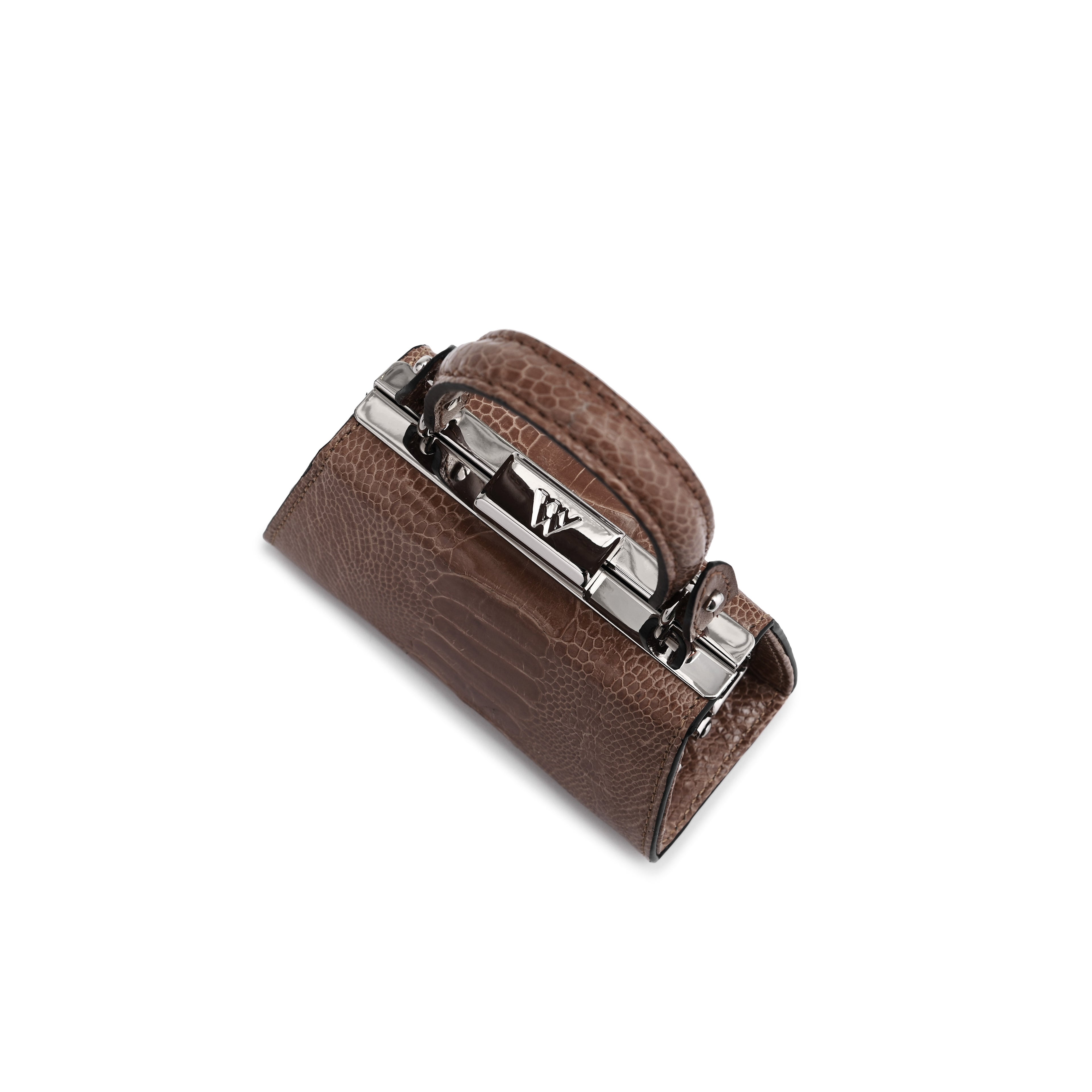 A brown textured leather wallet with a silver-tone metal clasp, shown on a plain white background.